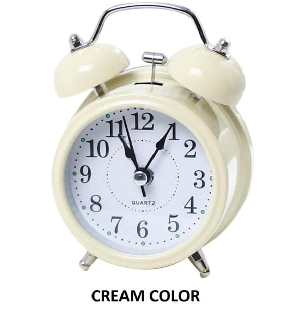 Vintage Twin Bell Alarm Table Analog Clock White